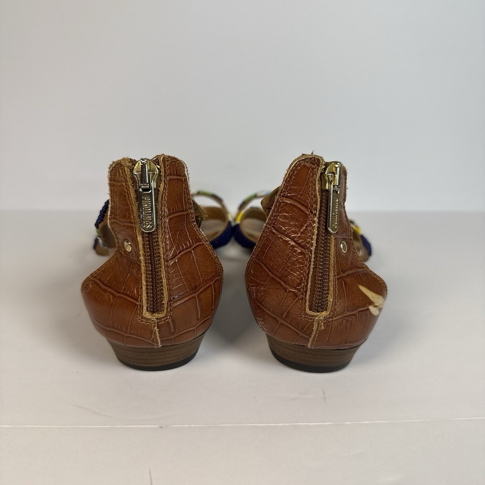 PIKOLINOS 39 / 8.5-9 Alcudias Maasai Hand Beaded Back Zip Leather Flat Sandals - Picture 4 of 12